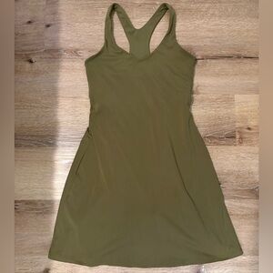 Girlfriend Collective Lola V-Neck Athletic Mini Sport Dress in Olive Green